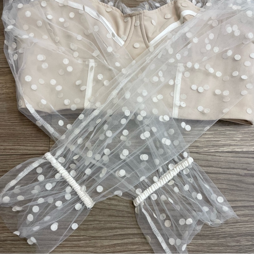 Runaway the Label Nude Polka Dot Mesh Long Sleeve Corset Crop Top - Picture 10 of 12